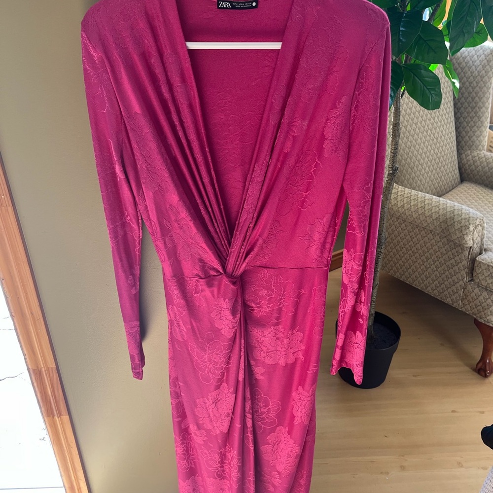 Zara Fuchsia Draped Long Sleeve Dress